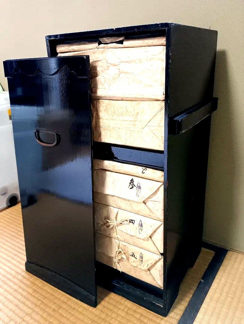 おかもち付き 金箔使用 高級重箱 年代物 5段 富山漆器 木製 お正月 お節料理