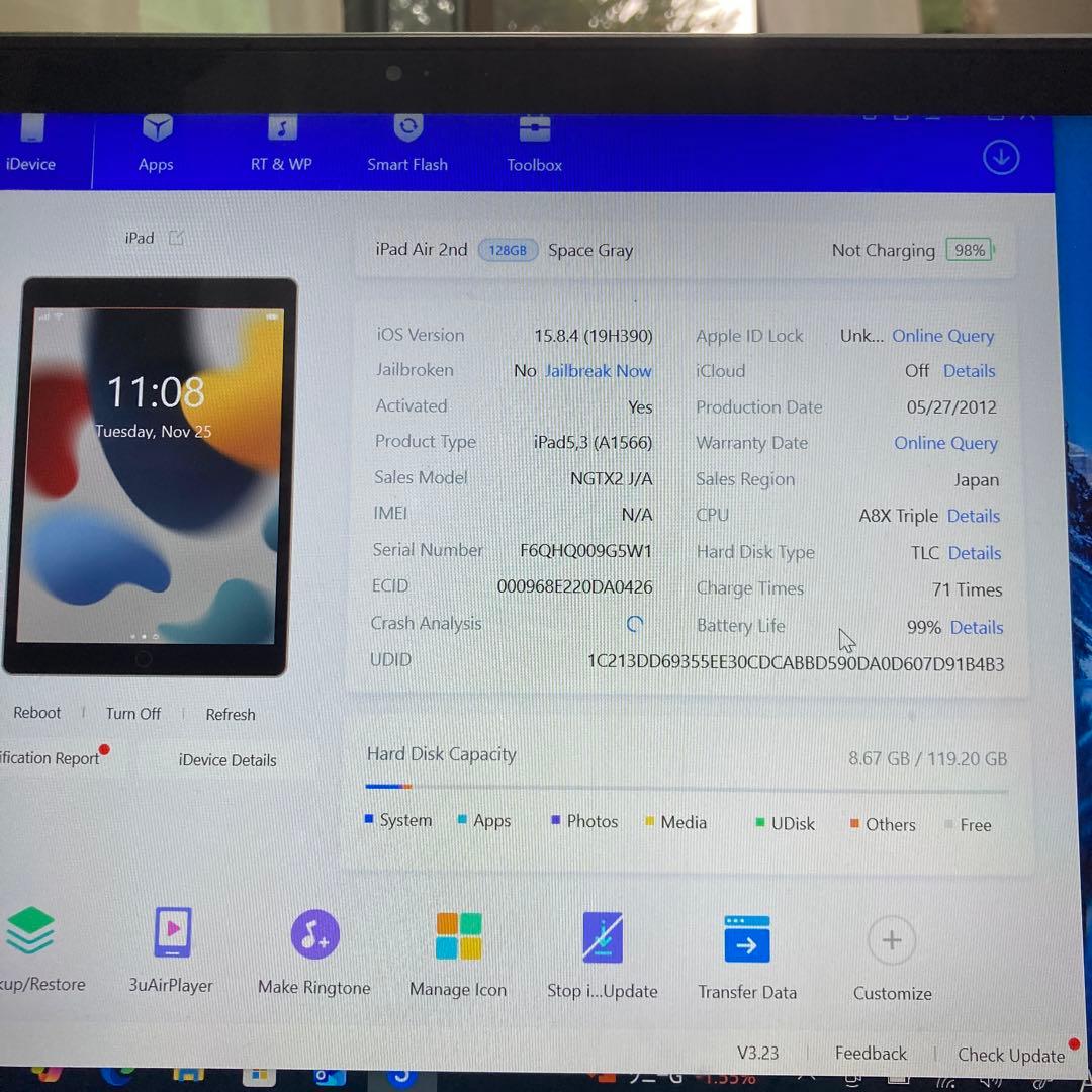 147 美品☆電池ほぼ新品☆iPad Air2 128GB WIFIモデル☆