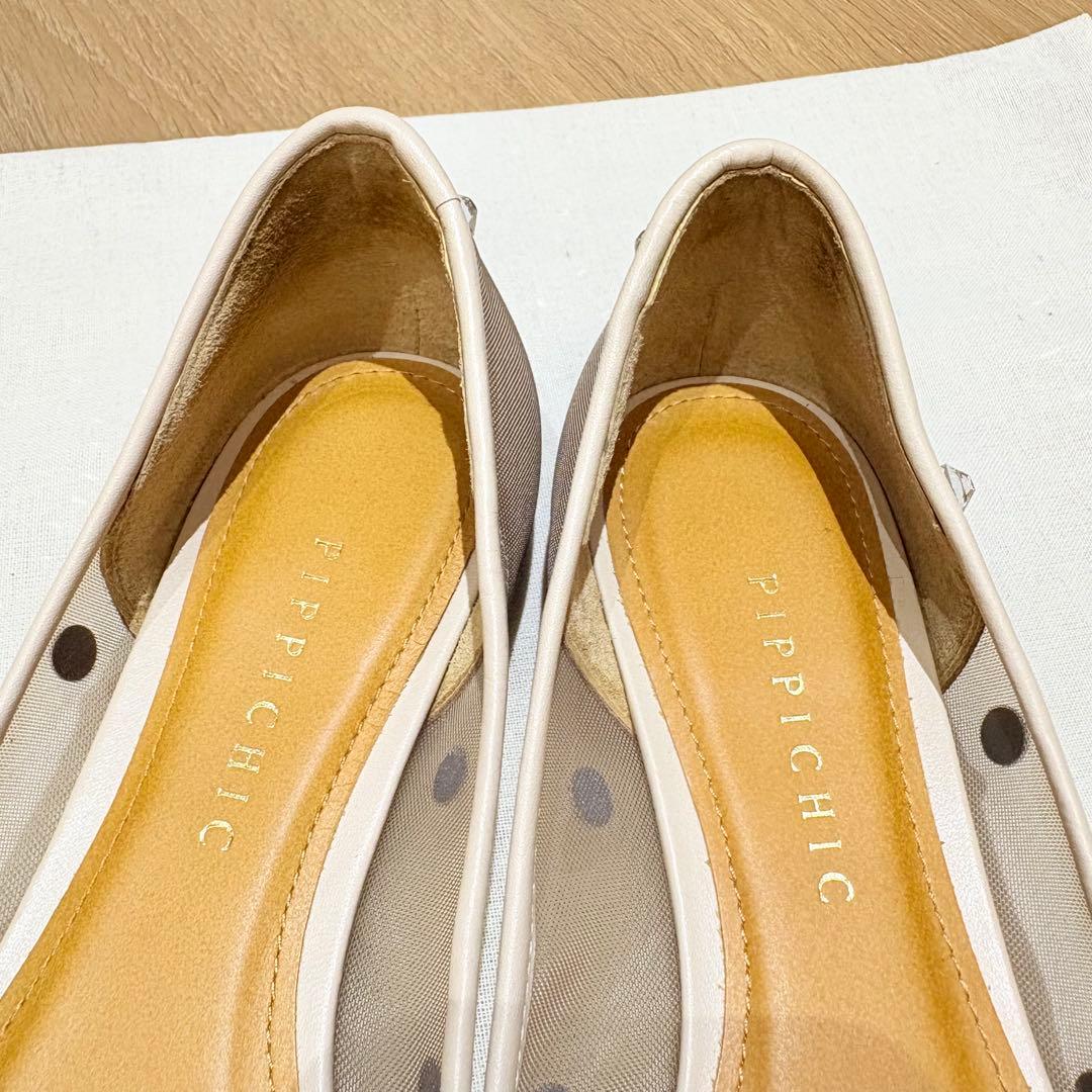 【美品】PIPPICHIC ビジュー フラットシューズ スクエアパンプス 36