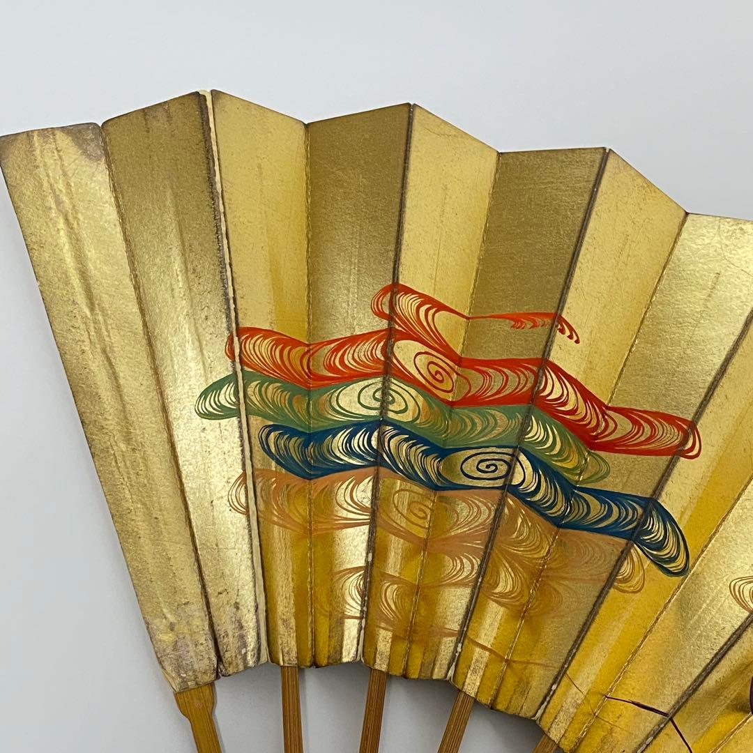 【51】舞扇子 十松屋福井扇鋪 紙箱 袋付 金赤緑青紫オレンジ白 霞雲