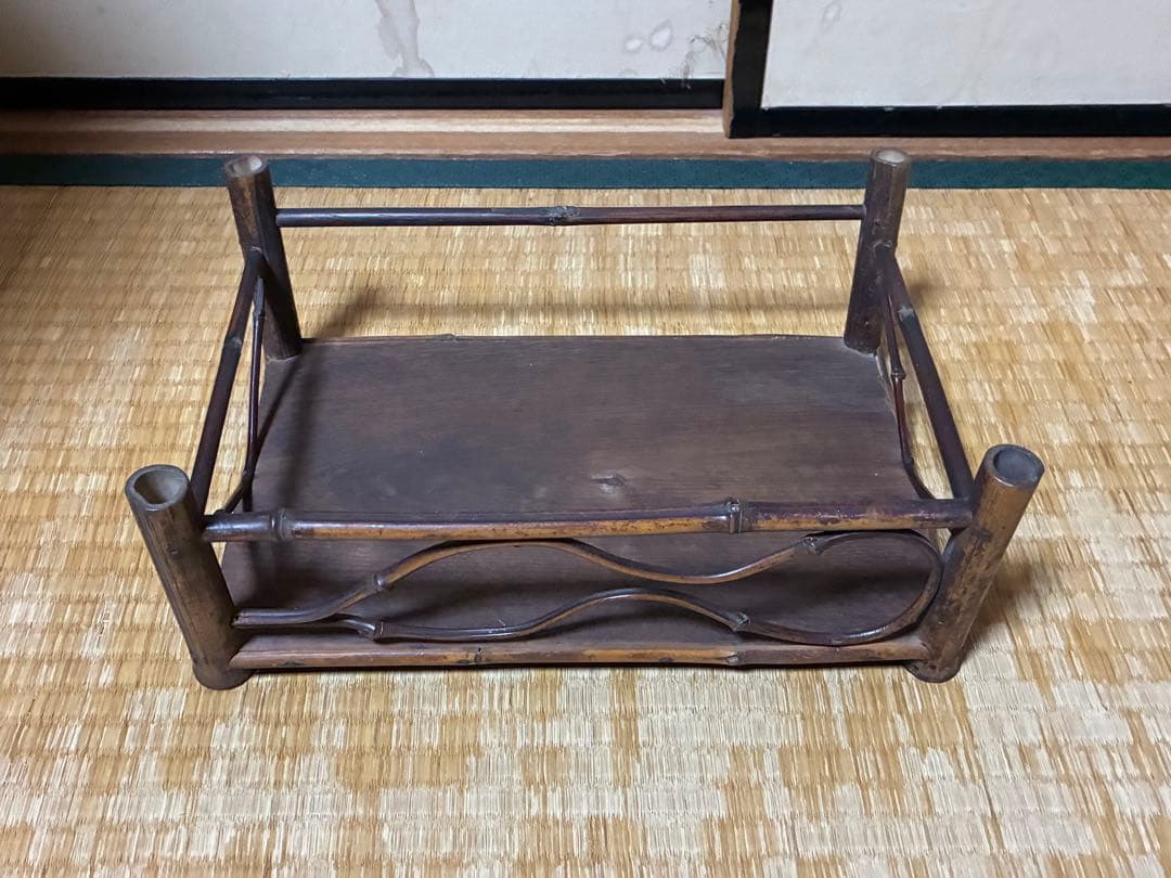 古竹 細工 四足 花台 架台 時代物