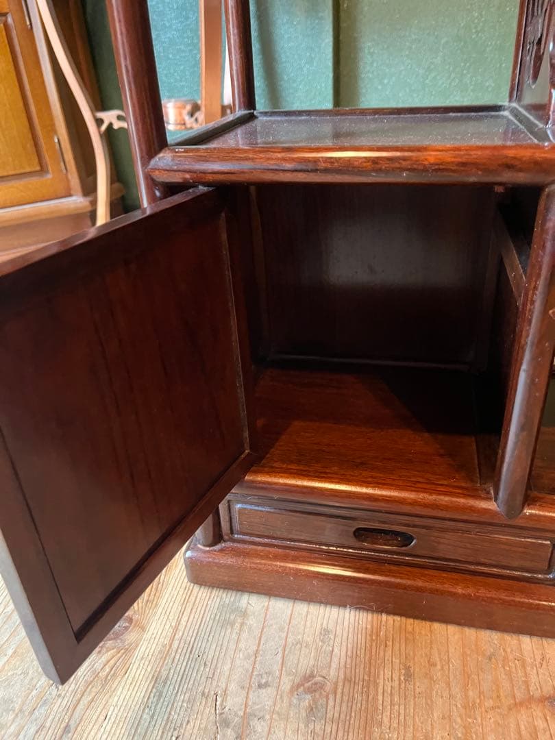 ジョンジョン＊螺鈿 紫檀 茶箪笥 飾り棚 小ぶり 違い棚 和風 昭和レトロ