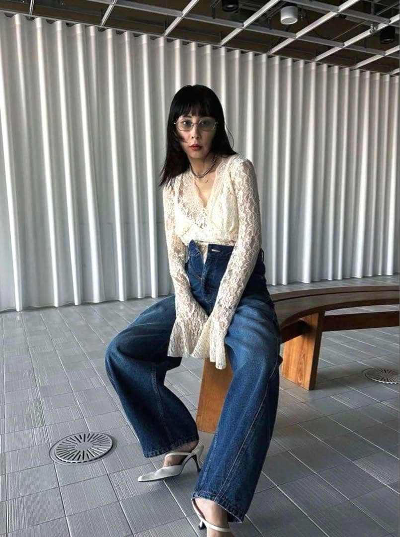 新品タグ　COMBINATION LACE TOP　ameri vintage