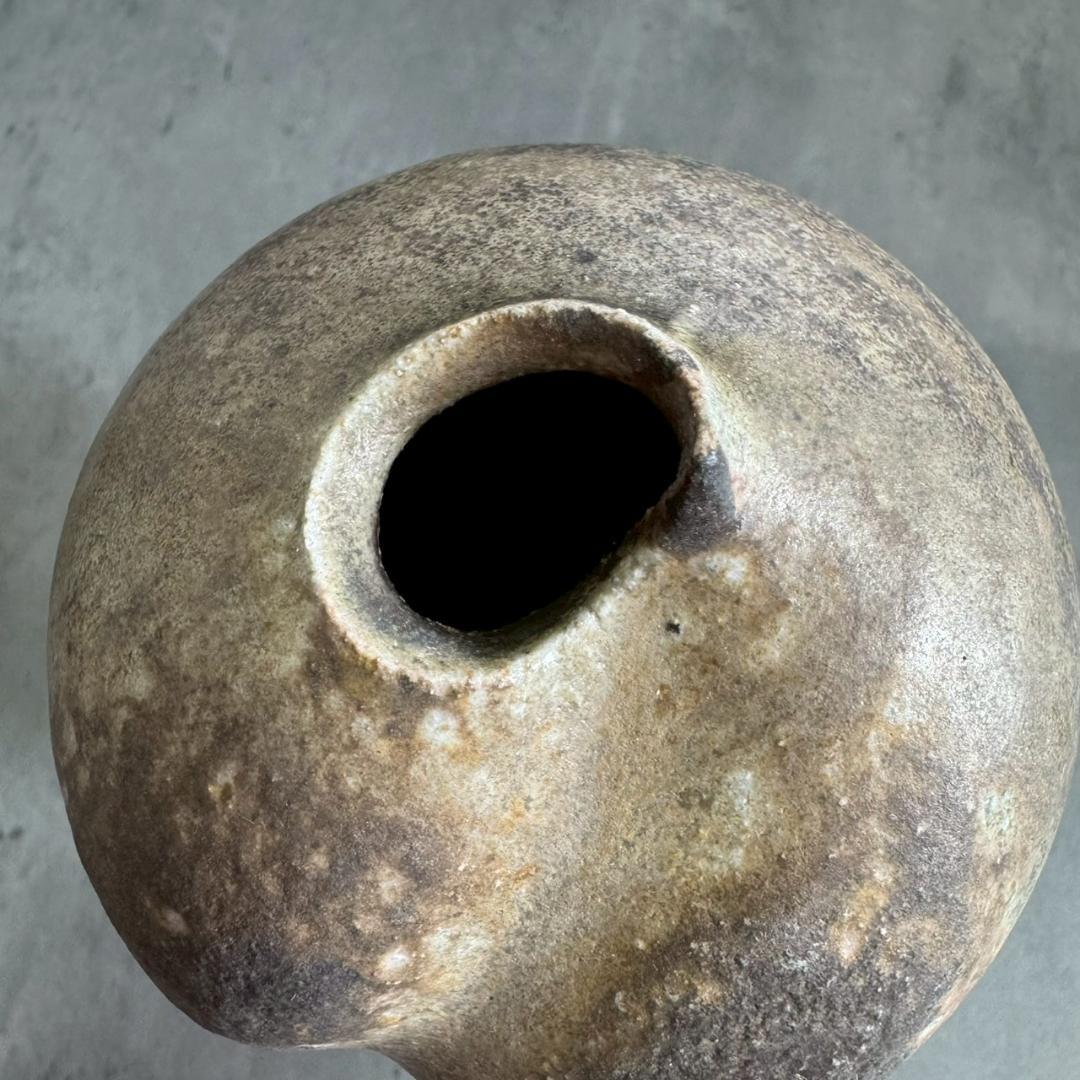 【共箱・共布付】備前焼 山本出 作 流胡麻貝形一輪花入 人間国宝系譜 備前 花器