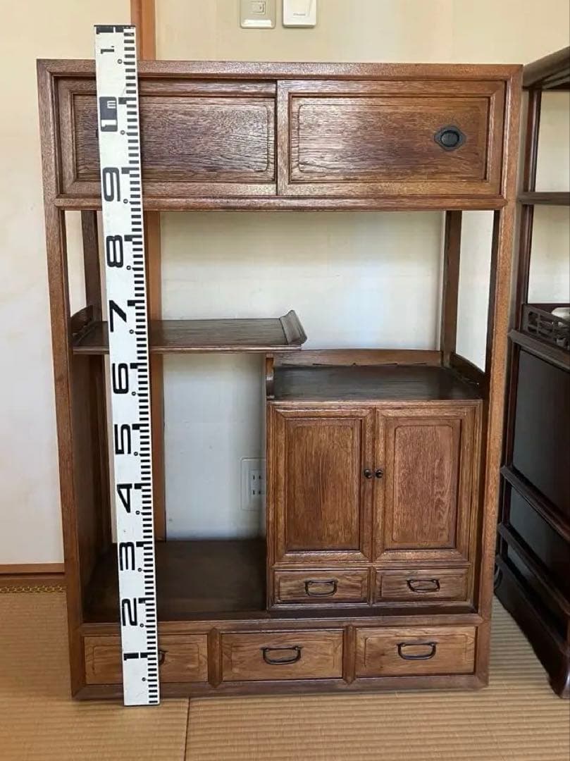 茶箪笥 化粧棚 昭和レトロ 違い棚 小ぶり 古家具 時代家具 アンティーク家具