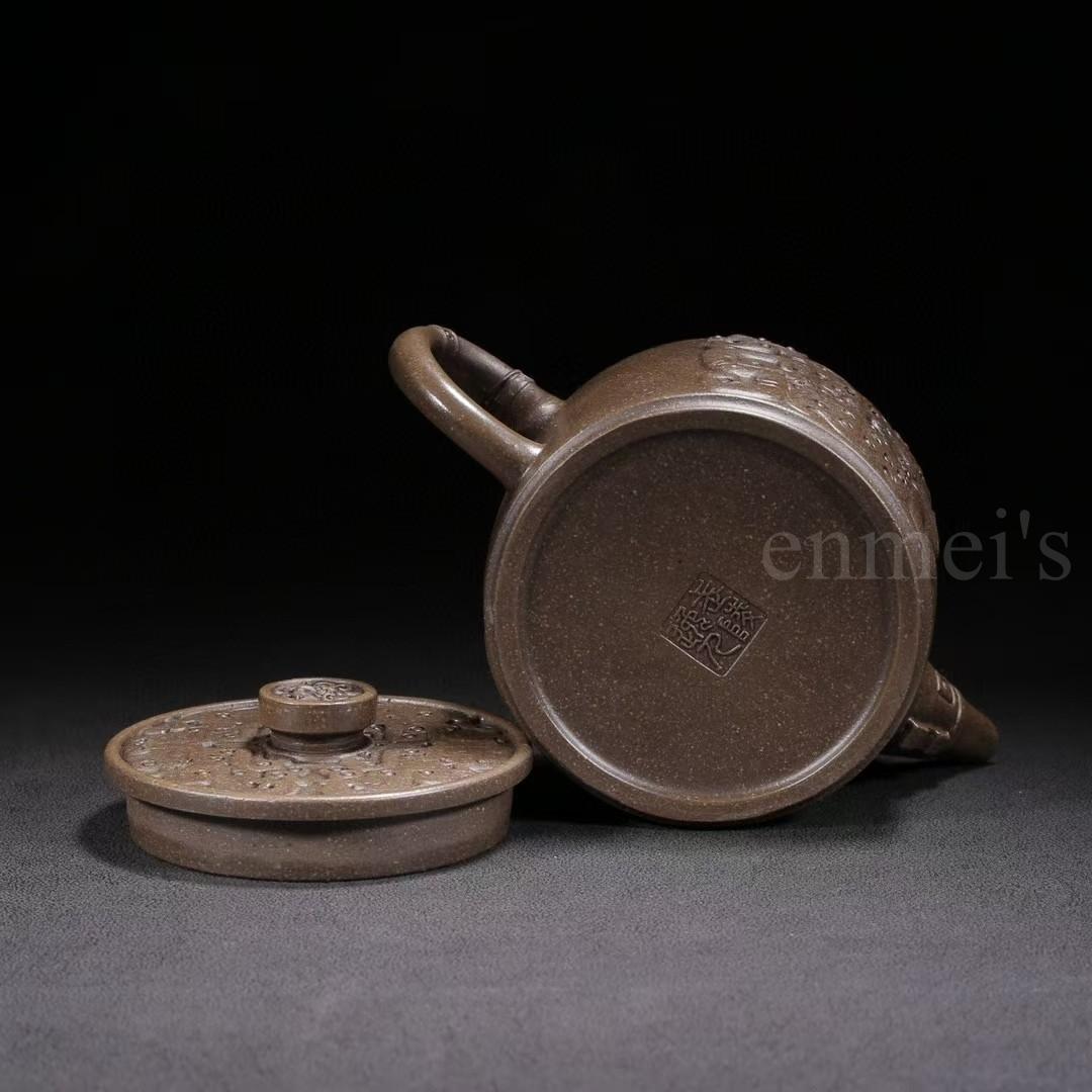 中国古美術・原鉱古銅泥龍鳳呈祥紫砂壺・底款：武陵芸人 蓋款：顧景舟・紫砂壺・茶壺