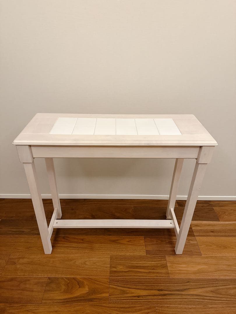 カウンター テーブル タイル ‎タイルカウンター 白 天然木 耐熱タイル