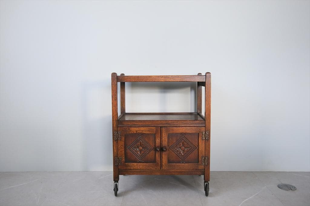 英国アンティーク木製キッチンワゴン/トロリー/サイドテーブル机(91-45)