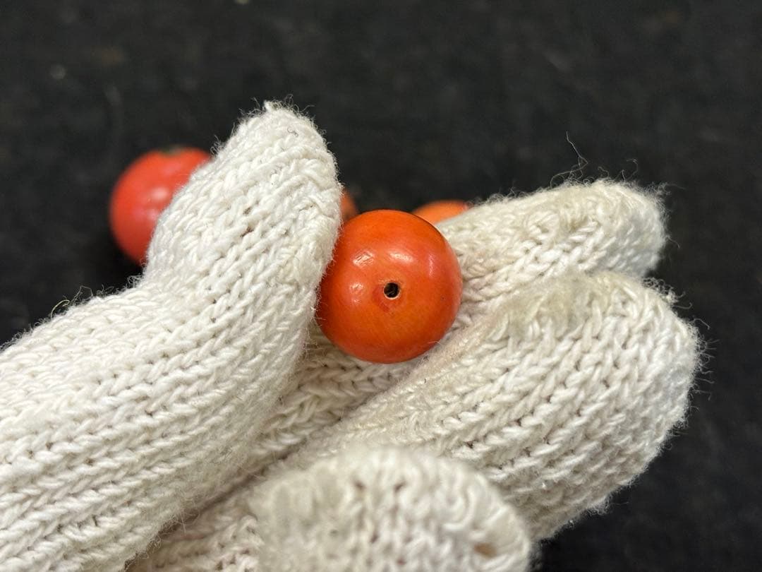 本珊瑚玉4 點 赤珊瑚珠子 根付 和服小物 數珠 珊瑚丸玉 珊瑚珠子