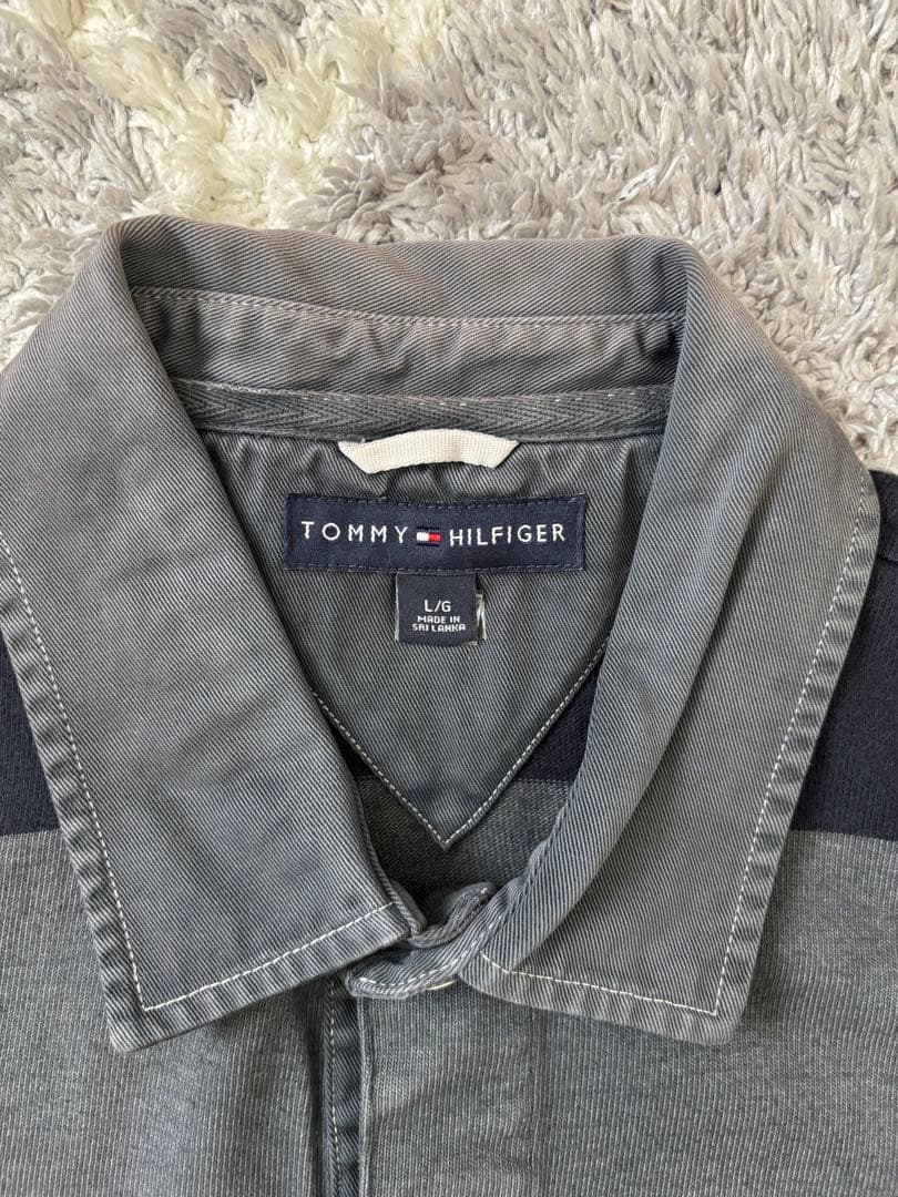   ストライプ長袖ポロシャツ L