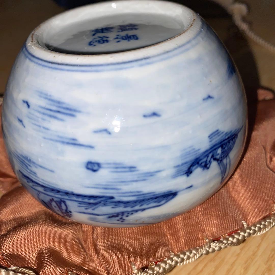 染付茶入　清朝光緒-宣統　蓋二種あり