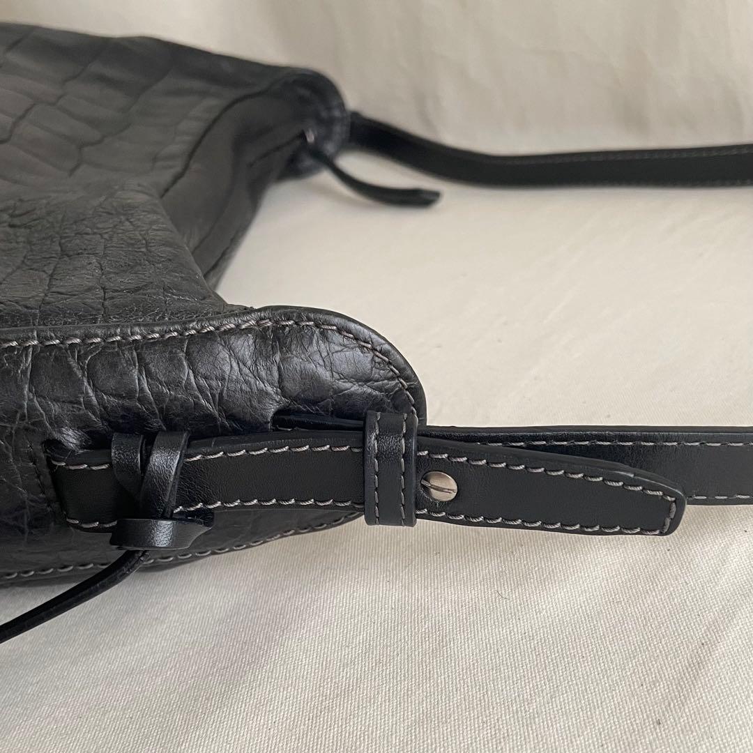 【美品】FURLA 2way ショルダーバッグ 黒 本革 クロコ型押 A4収納可