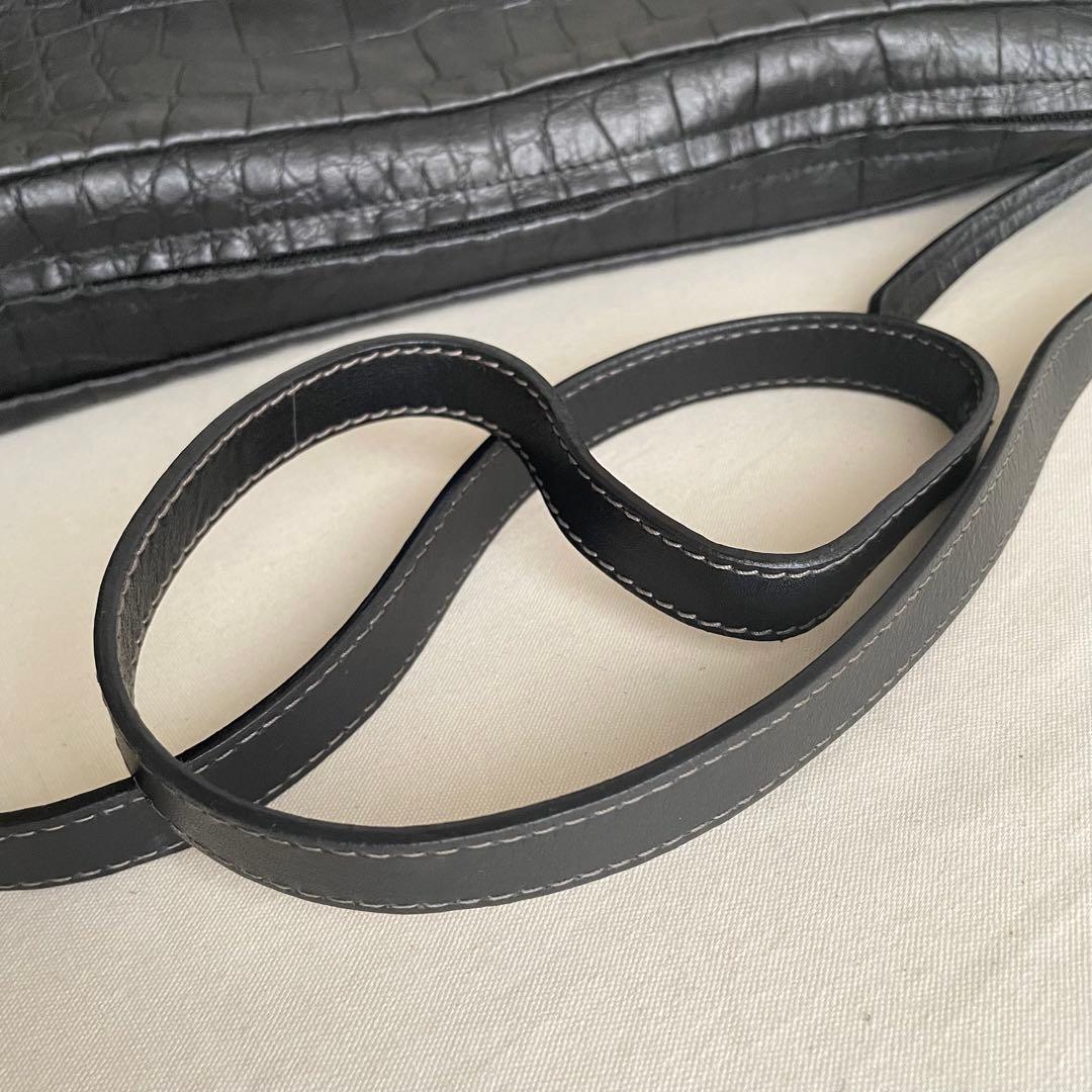 【美品】FURLA 2way ショルダーバッグ 黒 本革 クロコ型押 A4収納可