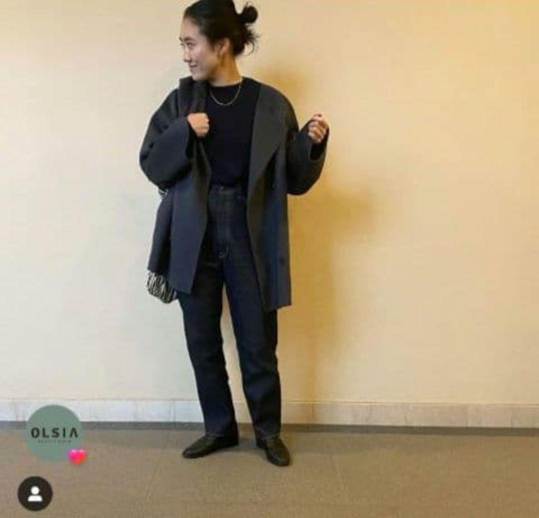 【GALERIE VIE】ウールダブルフェイス ショートノーカラーコート　紺色