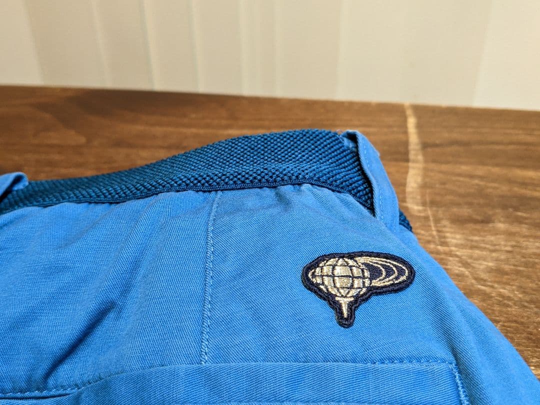 ビームス　ゴルフ　ロングパンツ　ベルトデザイン　ウエストゴム　ストレッチ　青