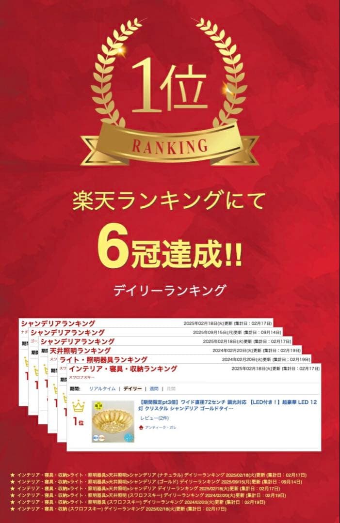 ①アンティーク・ガレ　シャンデリア　12灯 クリスタル　ゴールド　照明　リビング