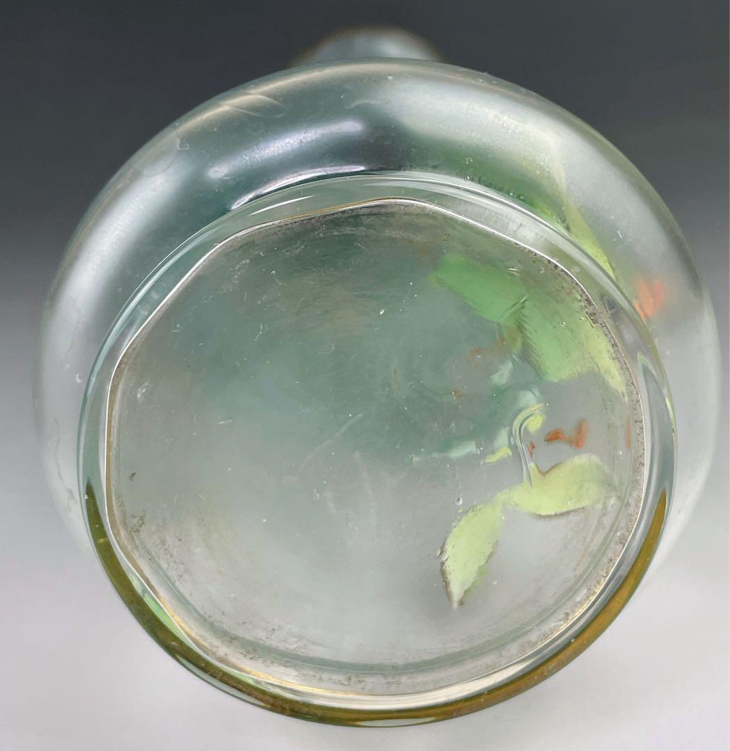 【希少】ボヘミアグラス ２２．５㎝ エナメル盛 スズラン紋 花瓶 一輪挿し