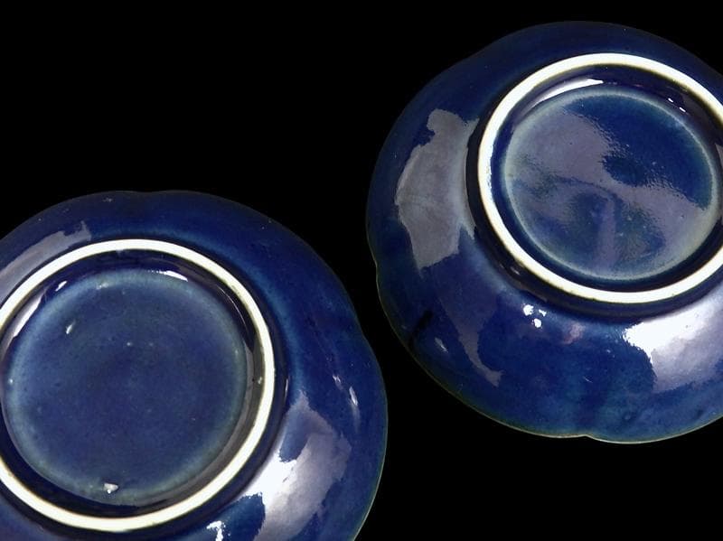 古伊万里　瑠璃　輪花小皿　３寸半皿　２枚　C734AS-DCg