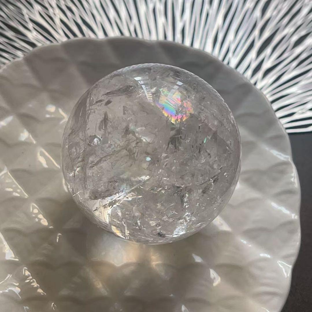 大 天然石 アイリスクォーツ スフィア 本水晶 虹水晶 レインボー 62.5mm