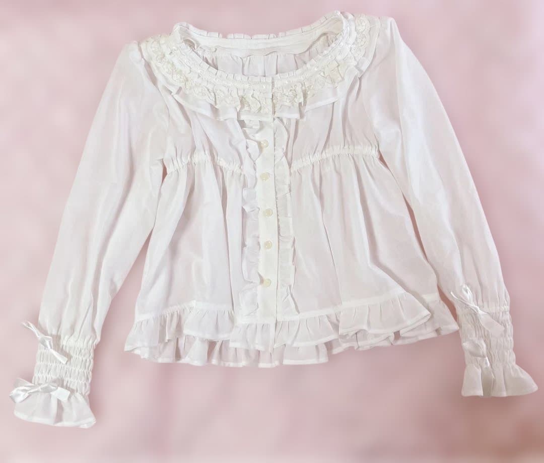 【美品】BABY, フリルシフォンブラウス　ホワイト