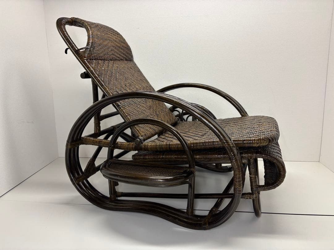 籐 三ツ折寝座椅子 ラタン マガジンラック フットレスト　座椅子