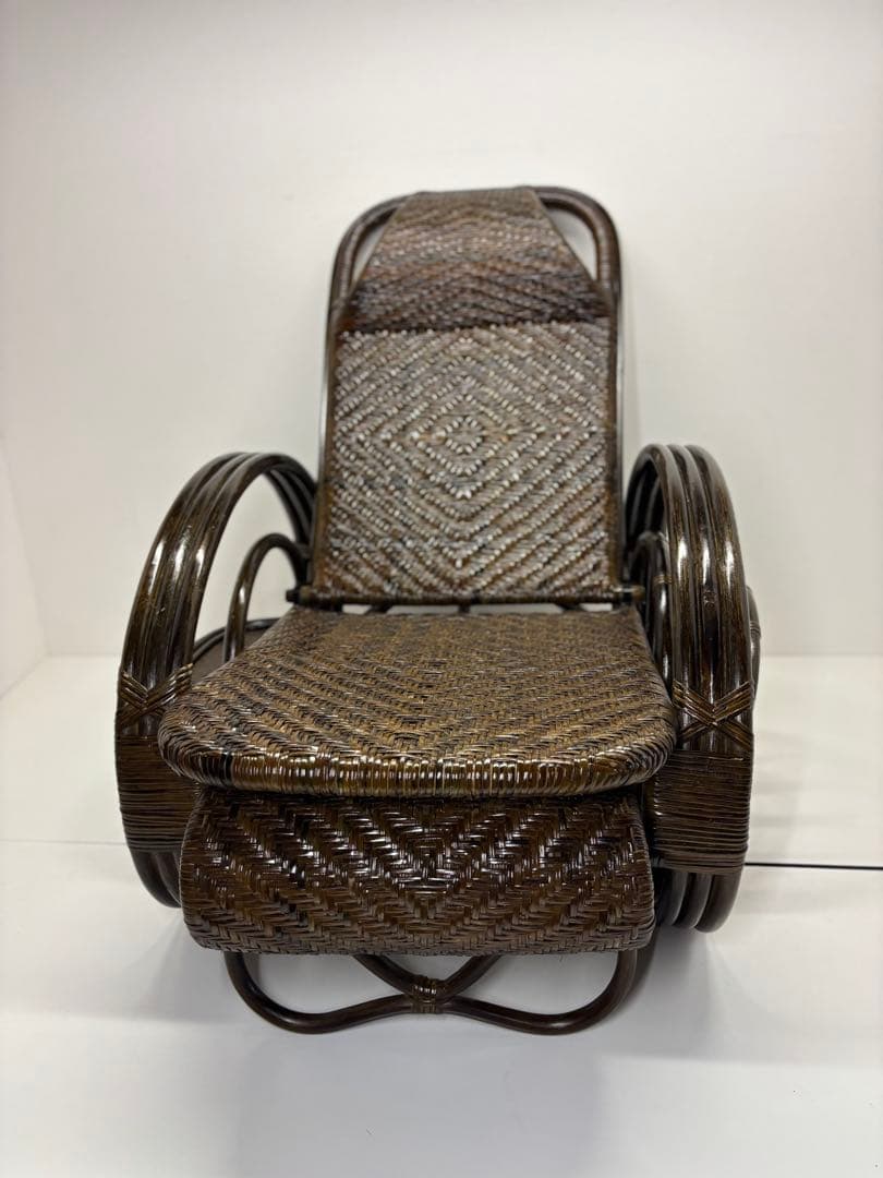 籐 三ツ折寝座椅子 ラタン マガジンラック フットレスト　座椅子