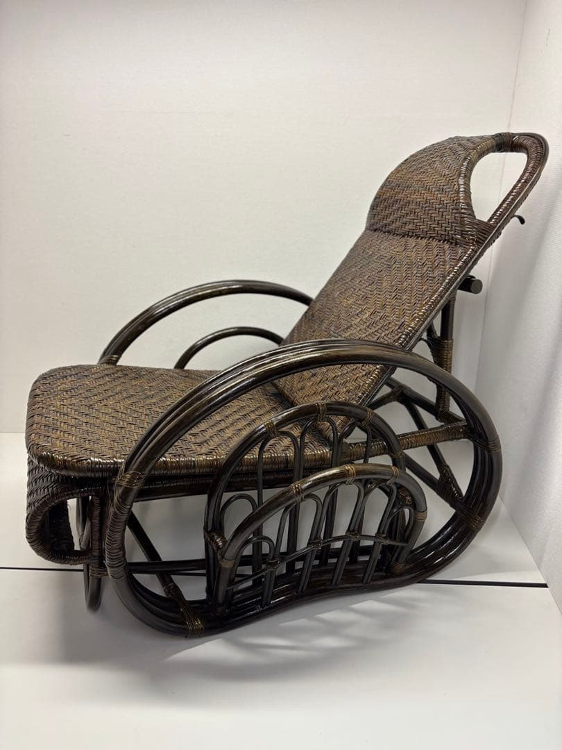 籐 三ツ折寝座椅子 ラタン マガジンラック フットレスト　座椅子