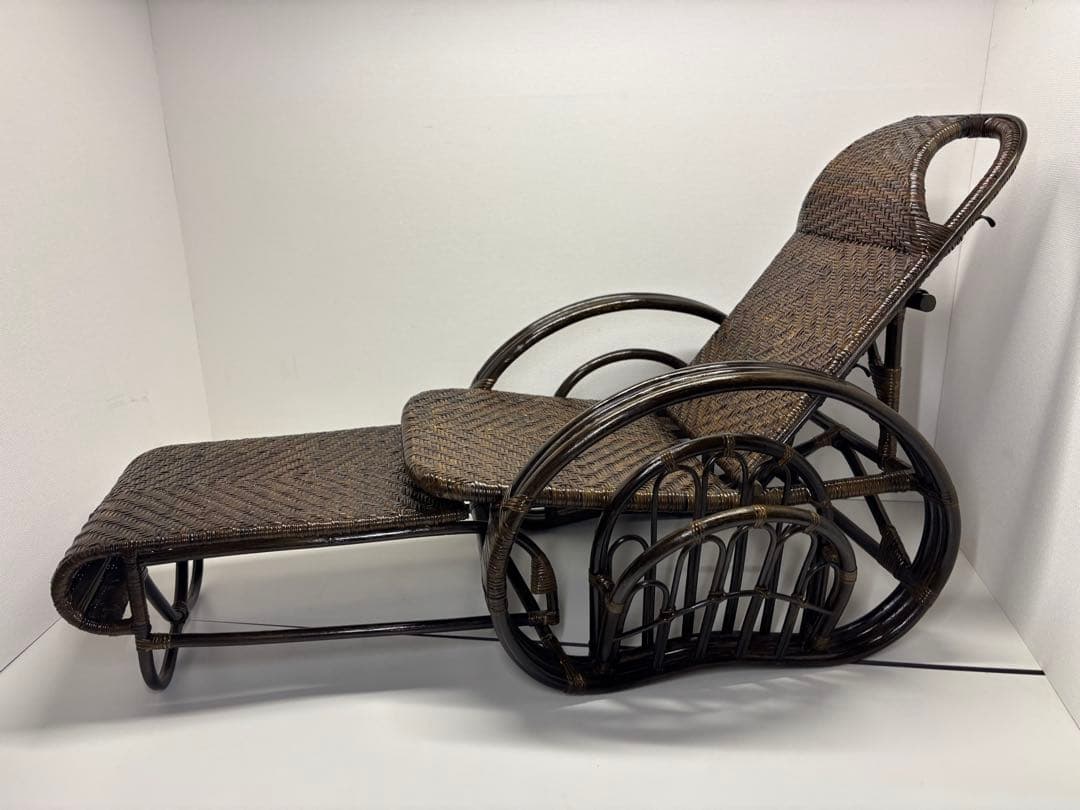 籐 三ツ折寝座椅子 ラタン マガジンラック フットレスト　座椅子