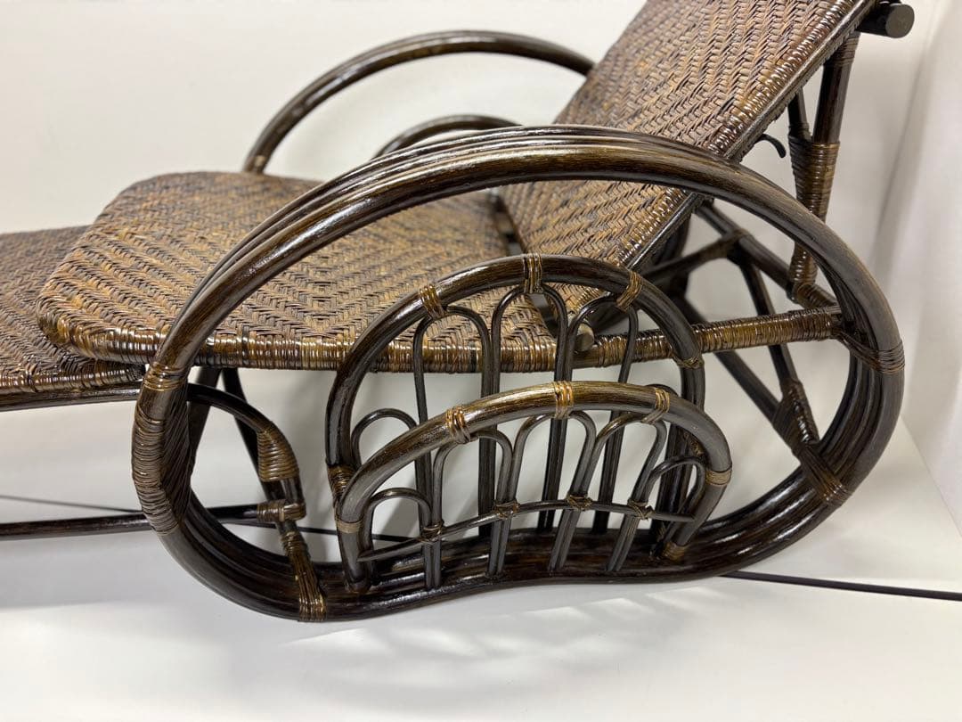 籐 三ツ折寝座椅子 ラタン マガジンラック フットレスト　座椅子