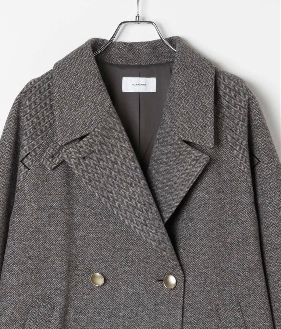 今期完売品★軽やかストレッチ襟2WAY ミドルコートL /GLOBAL WORK