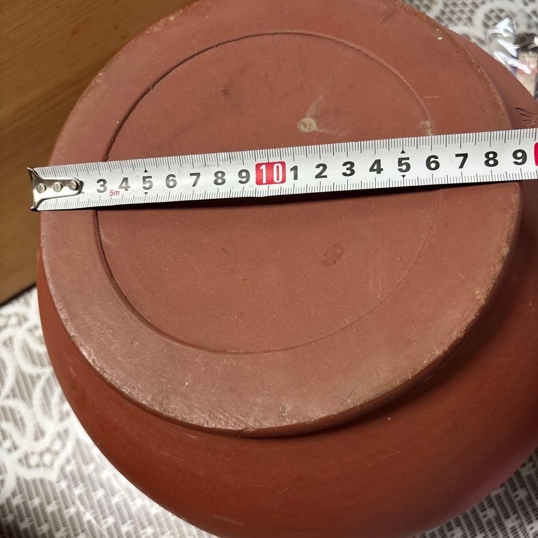 朱泥の陶器火鉢　美品　常滑焼　メダカ鉢山の風景彫刻