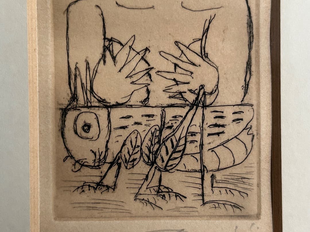 北川民次作『バッタと女』(エッチング)