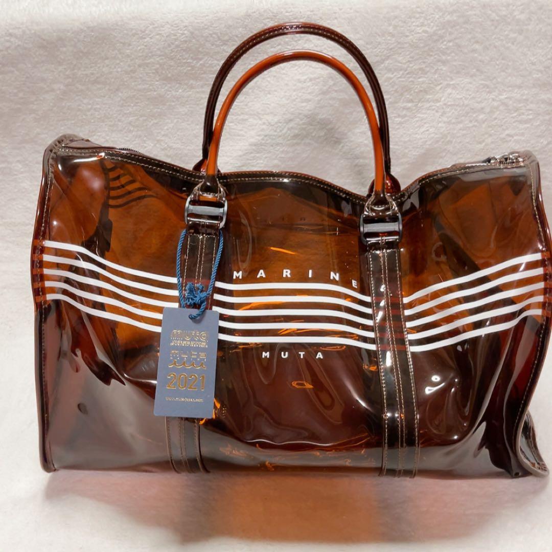 未使用　完売品　ムータ マリン クリアボストンバッグ　ブラウン　ファー　クラッチ