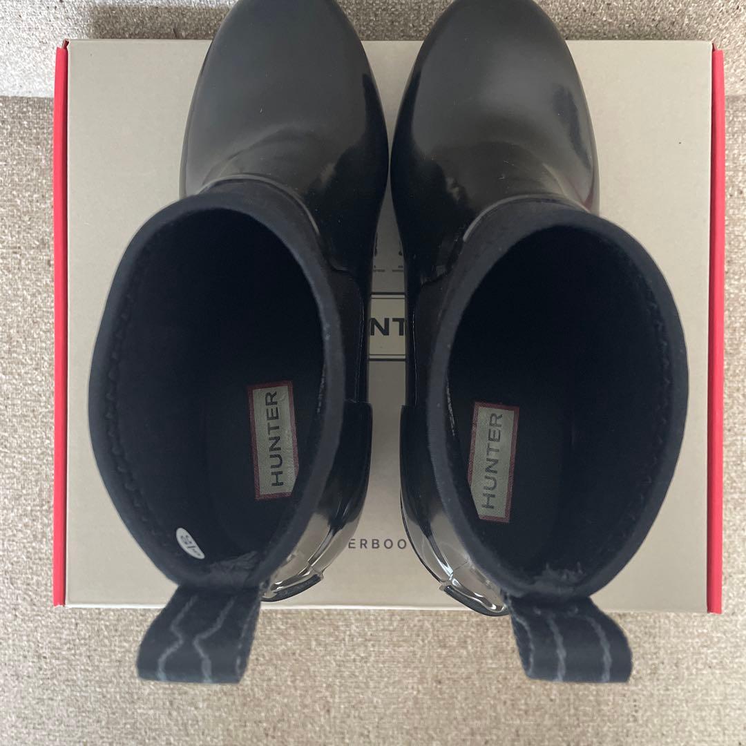 HUNTER ブラック ショート レインブーツ ヒール約7cm 現行品