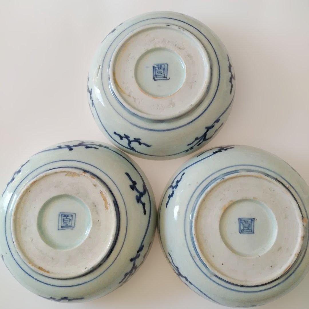 古伊万里 染付 蛸唐草文皿 三客 なます皿 くらわんか 筒江窯 アンティーク