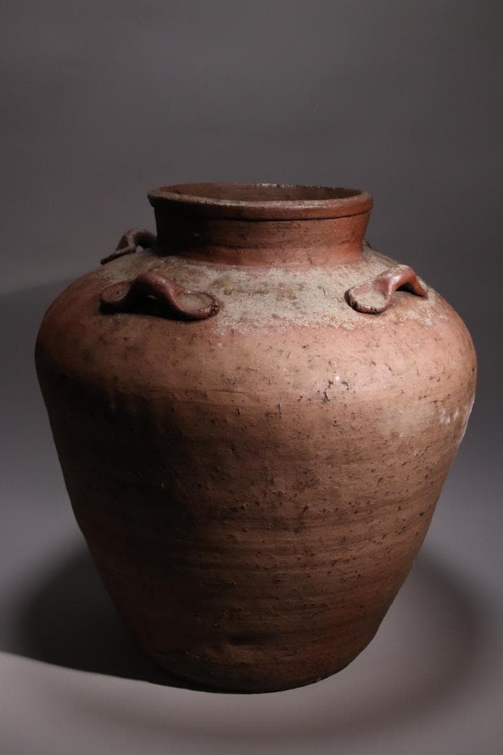 BE793 桃山期~江戸期　古信楽　四耳壷　四耳子　窯印　窯傷　壺　高37.5㎝