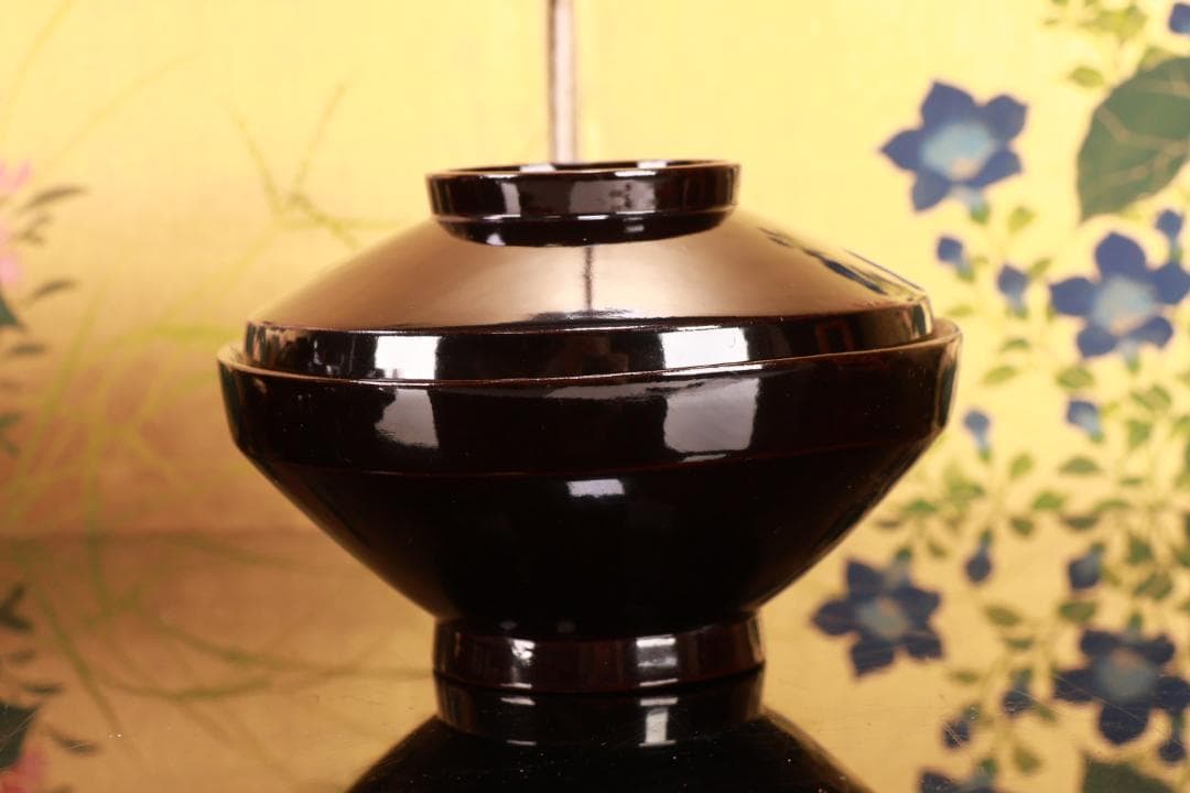 BJ021　時代輪島　雲上富士図金蒔絵　吸物椀　五客　木製　茶道具　懐石　菓子