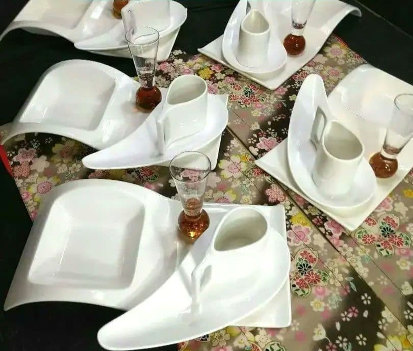 ♥豪華に高級ホテル演出⬛【オリジナルウエーブ長大皿演出セット】♥４種２組計８点