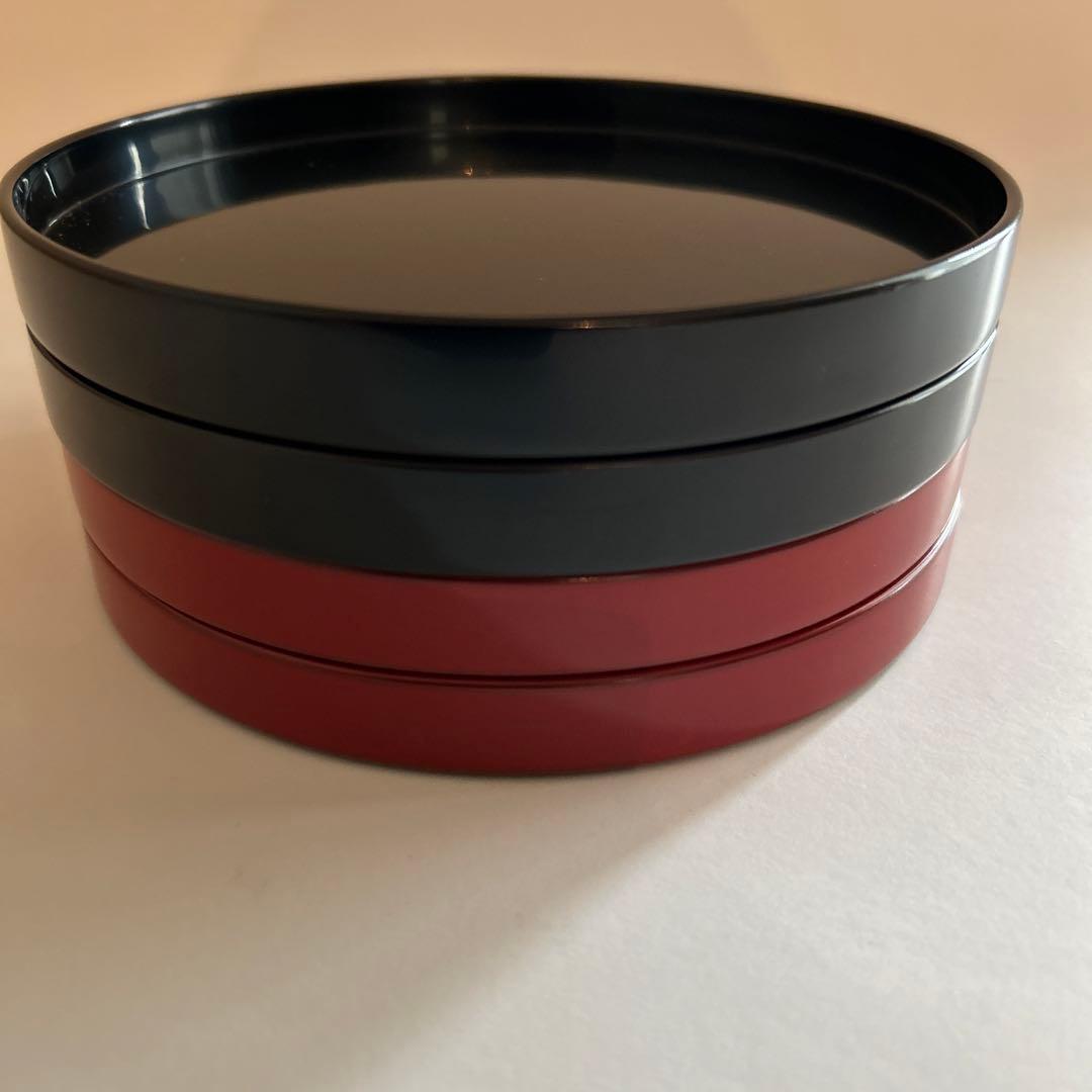 輪島本朱、黒漆塗り五寸皿4客