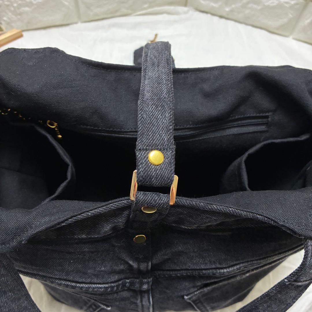 デニムリメイク　ハートキー付キューブバック　ファーとブラックデニム⭐︎横長タイプ