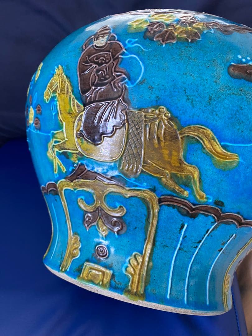 中国明代珐華彩携琴訪友紋大缶サイズ高さ約25cm径30×口16cm