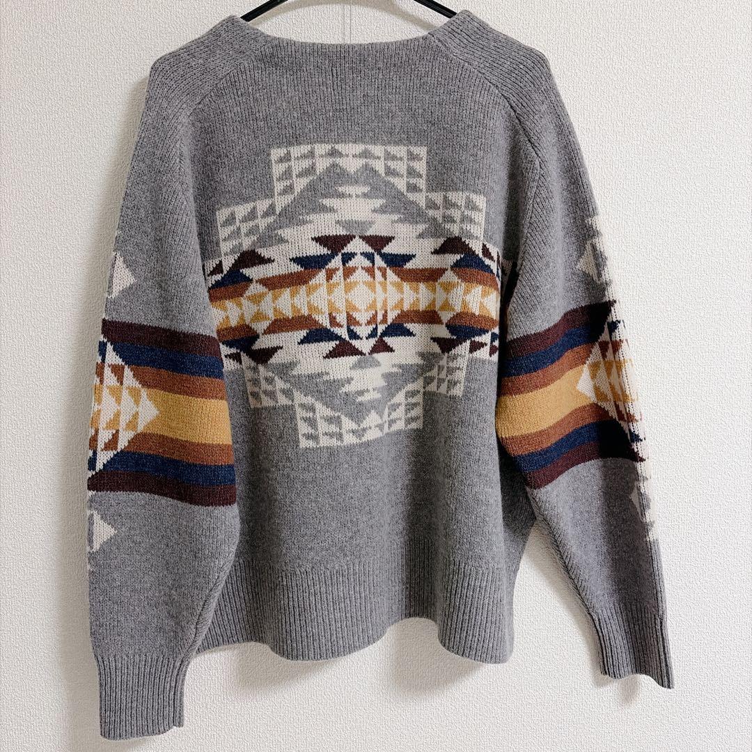 【新品未使用】ペンドルトン　カーディガン　ニット　グレー　毛　ネイティブ柄