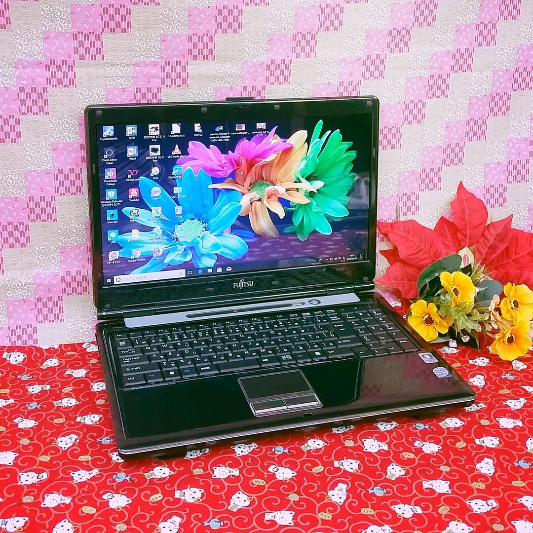 富士通/HDD大容量500GB！最新Win10搭載！ブラック色/動画&画像編集