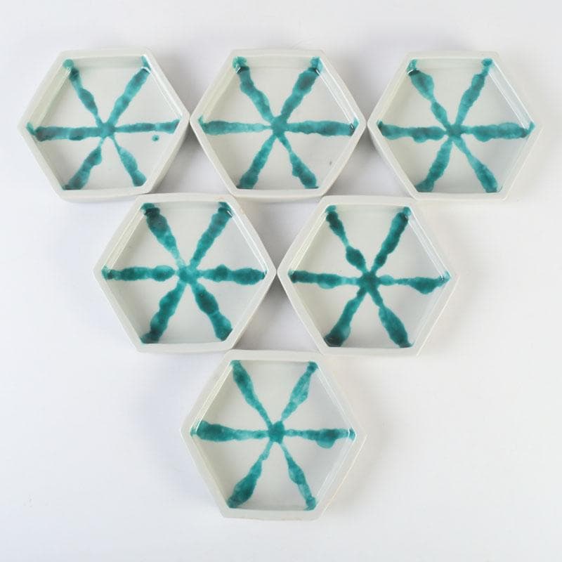 和食器　茶懐石　倶門窯　瀧田項一作　上絵六角皿揃　六客　共箱　M　9886