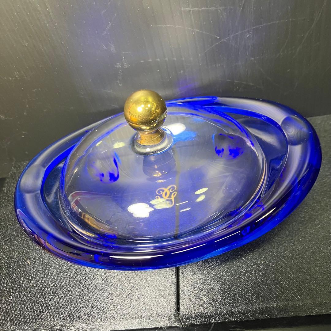 ゲラン　アンティークガラスディッシュ　ソープディッシュ　ロイヤルブルー