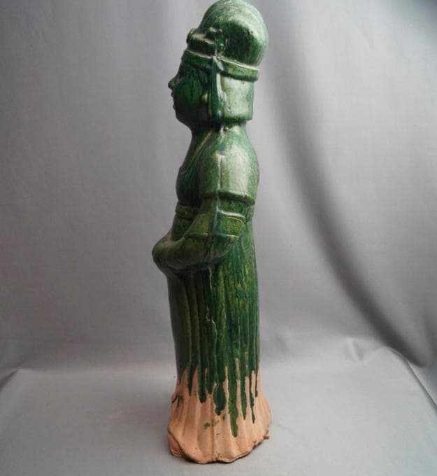 旧家蔵出し　中国　漢時代　緑釉　婦人俑