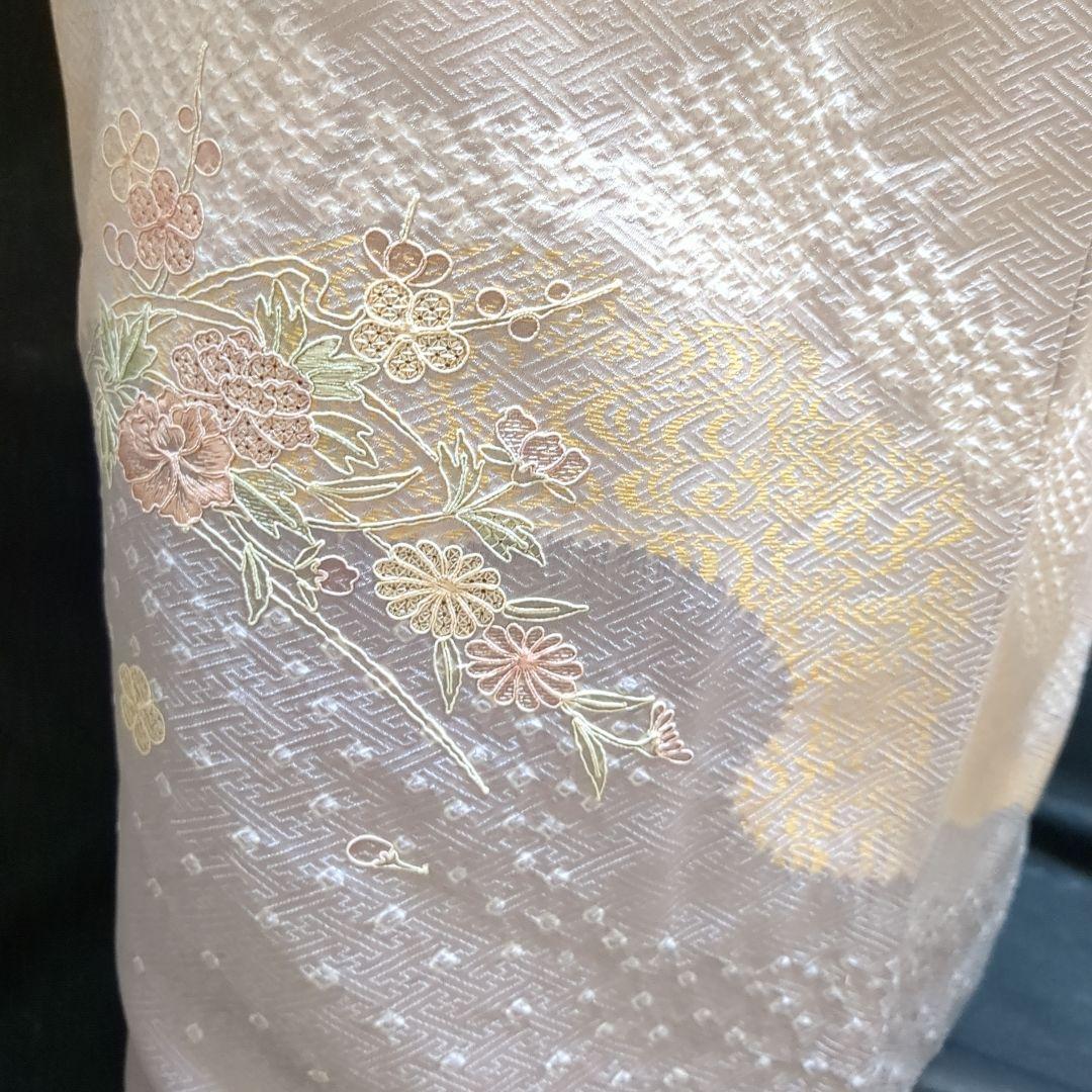 【訪問着】絞り　汕頭刺繍　スワトウ　紗綾形地模様　単品　入園入学式　お茶会　綸子