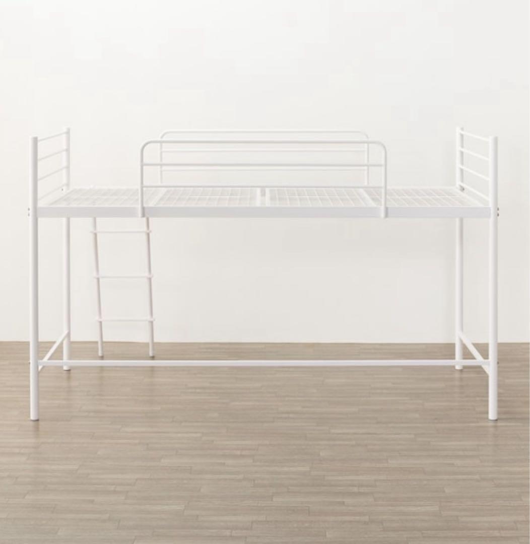 ホワイト メタル ロフトベッド 安全柵付き