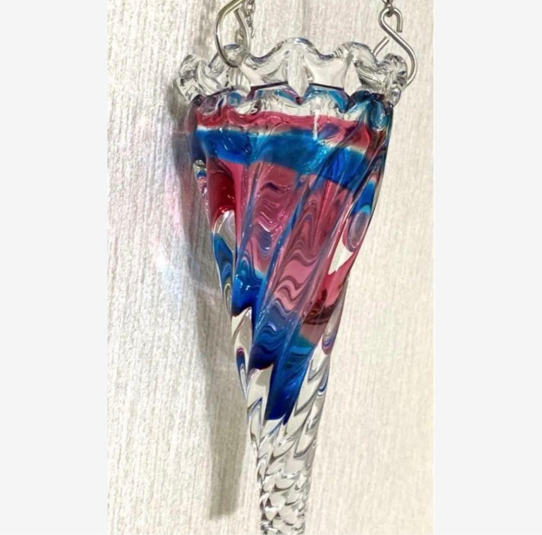 70年昭和レトロアンティーク吊り下げ花瓶ぷっくりレトロガラススパイラルランプシェ