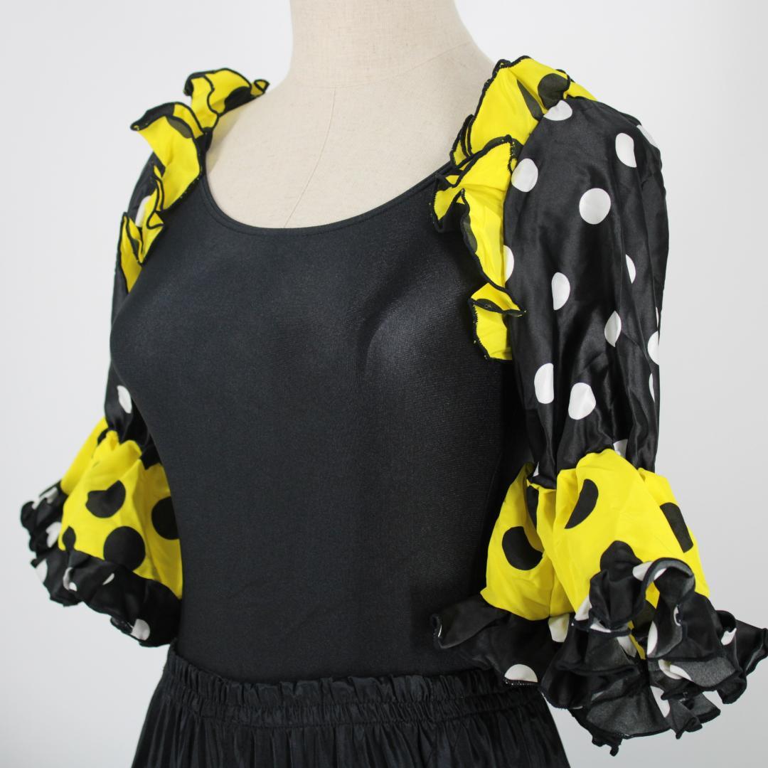 【美品 フラメンコ衣装】ブラック×ドットボランテ 上下セット ツーピース セット